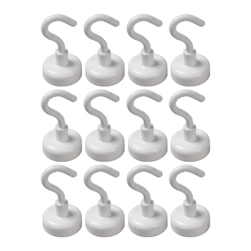 Ceramic Ferrite Pot Magnet Ø25mm with Hook - White (12 pack)